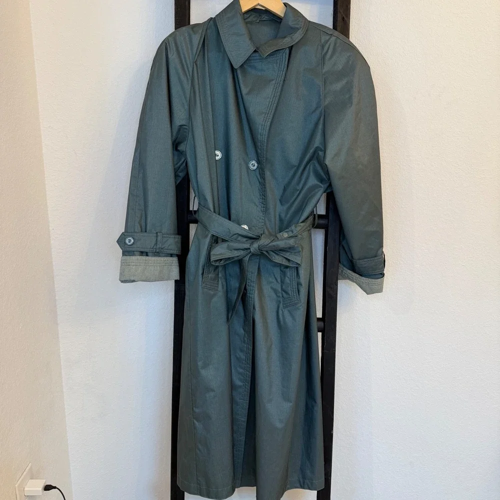 CHIANGO FLEET STREET Womens Trench Coat Dark‎ Teal Belted Size 10P